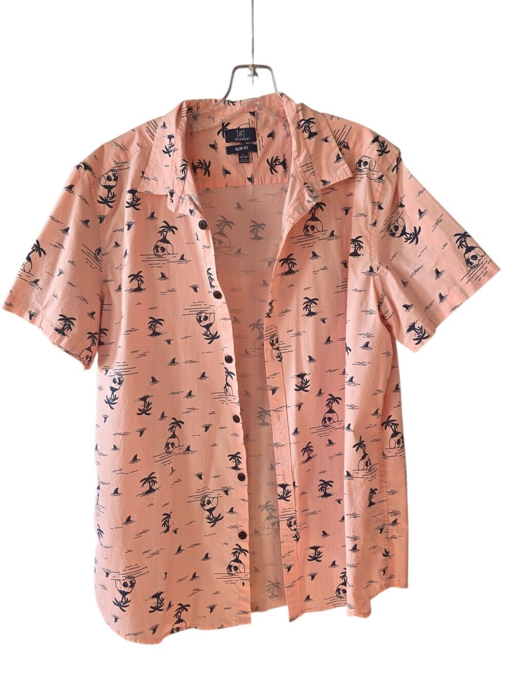 George Men's Short-Sleeve Tropical Print Button-Down Shirt Size Large